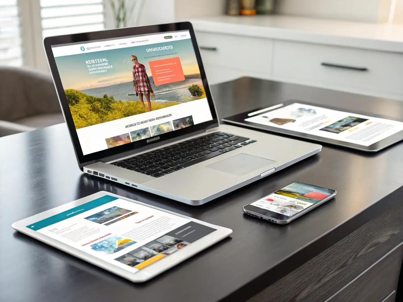 A clean, modern website design showcasing a responsive layout on various devices, emphasizing user experience and visual appeal.